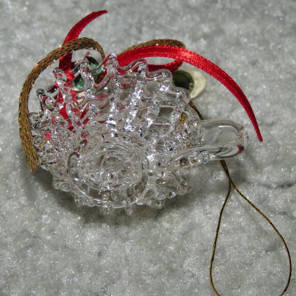 Vintage Clear Glass Holiday Christmas Candle Ornament w/Handle Red Roses Ribbon - Picture 7 of 16